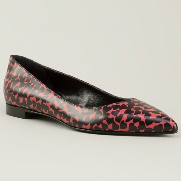Saint Laurent YSL Paris 10 Ballerina Pointed Toe Leather Flats Hearts 39.5 9 - Picture 2 of 5